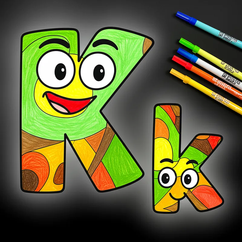 Cartoon Letter K Friends Coloring Page colored reference