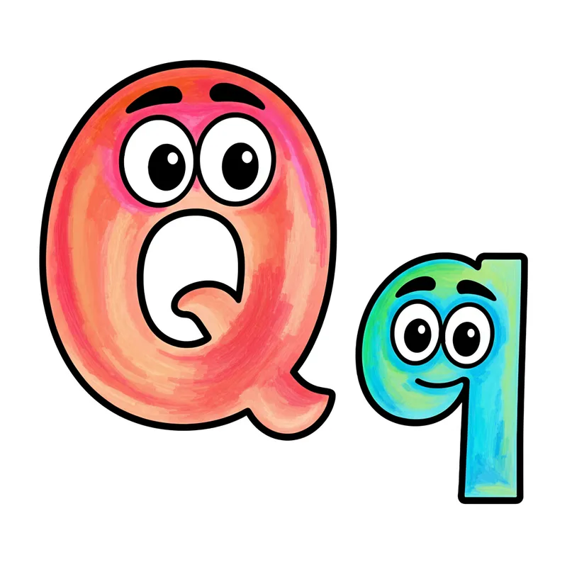 Cartoon Letter Q Characters Coloring Page colored reference