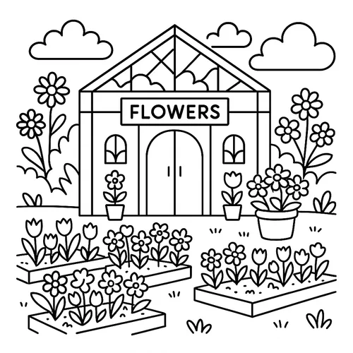 Charming Flower Greenhouse Coloring Page coloring page