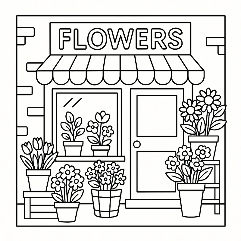 Charming Flower Shop Scene Coloring Page coloring page