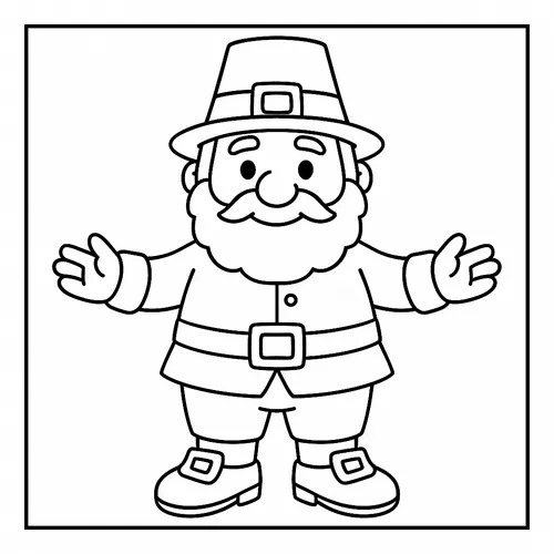 Cheerful Pilgrim Greeting Coloring Page coloring page