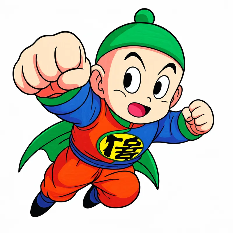 Chiaotzu Flying Punch Power Coloring Page colored reference