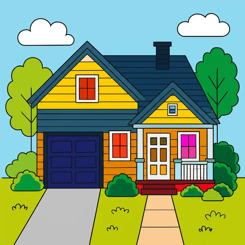 Classic Suburban House Coloring Page colored reference