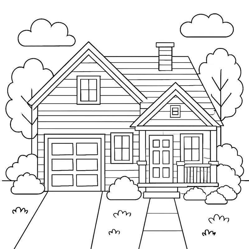 Classic Suburban House Coloring Page coloring page
