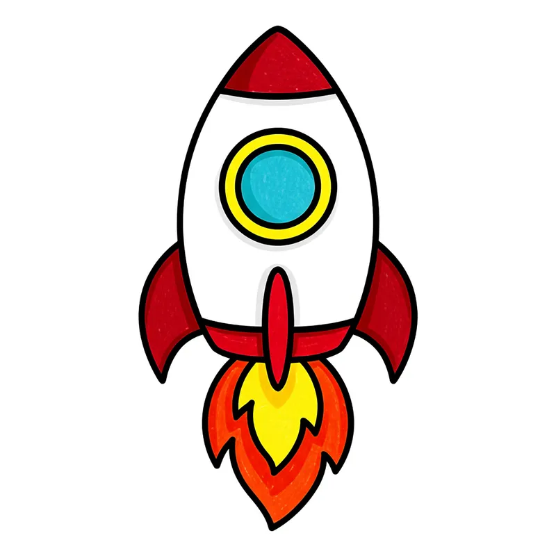 Cosmic Rocket Adventure Coloring Page colored reference