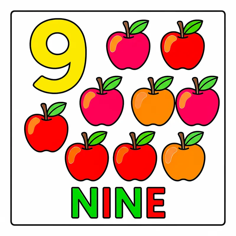 Count and Color Nine Apples Coloring Page colored reference