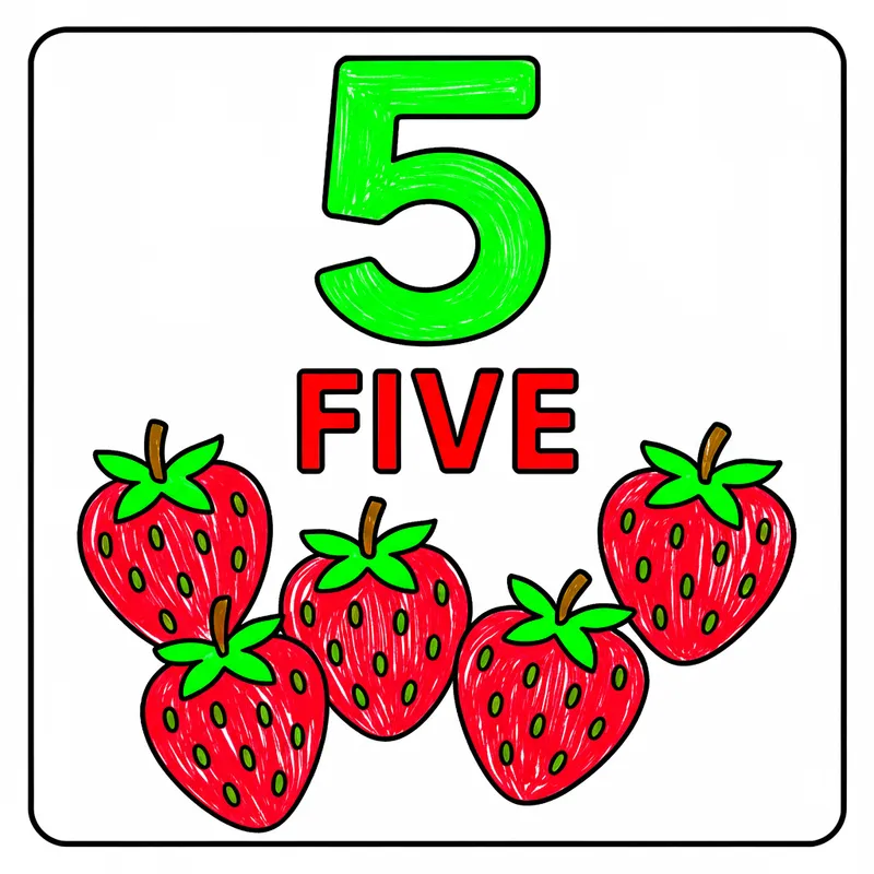 Count Five Sweet Strawberries Coloring Page colored reference