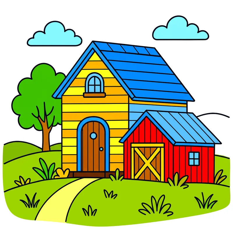 Country Barn Charm Coloring Page colored reference
