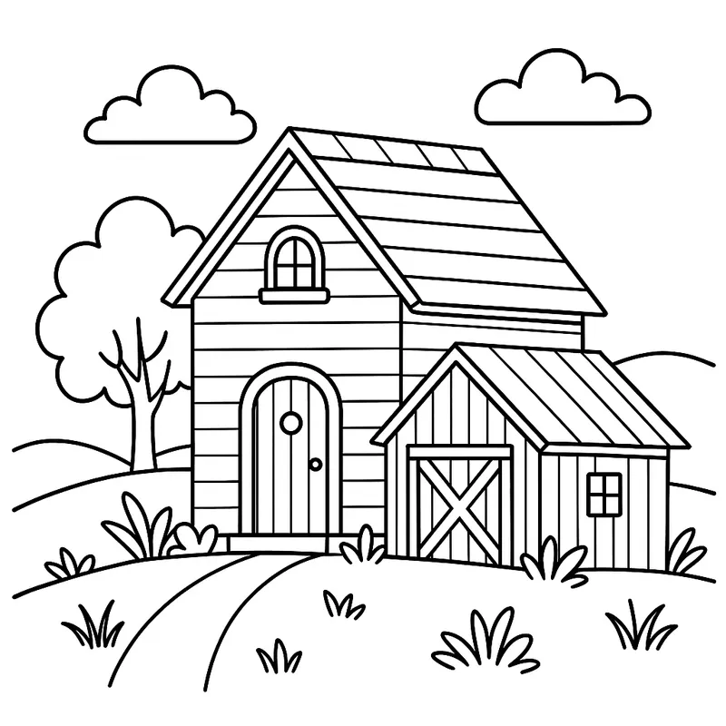 Country Barn Charm Coloring Page coloring page