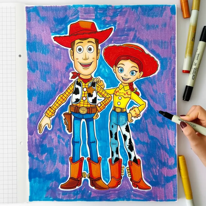 Cowboy and Cowgirl Pals Coloring Page colored reference