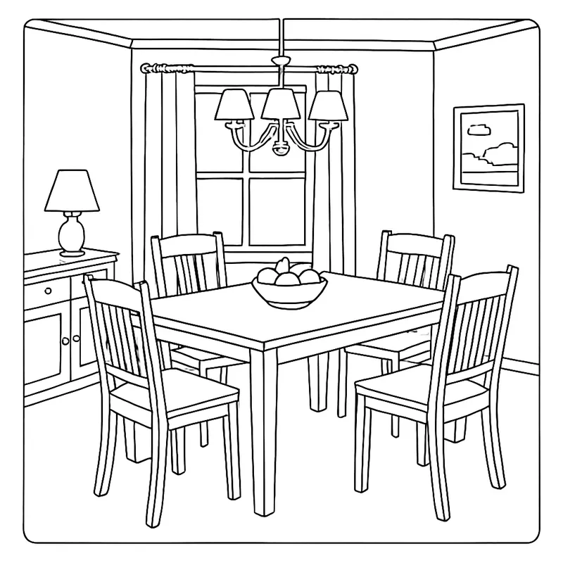 Cozy Dining Room Scene Coloring Page coloring page