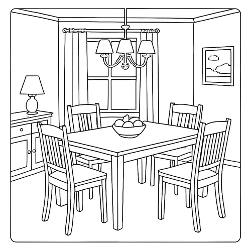 Cozy Dining Room Scene Coloring Page coloring page