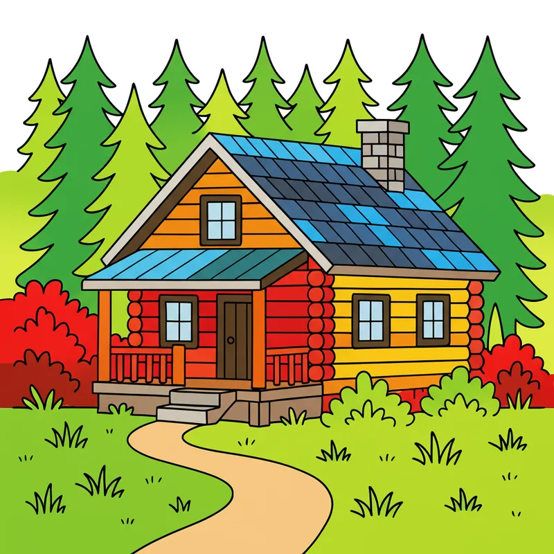 Cozy Forest Log Cabin Coloring Page colored reference