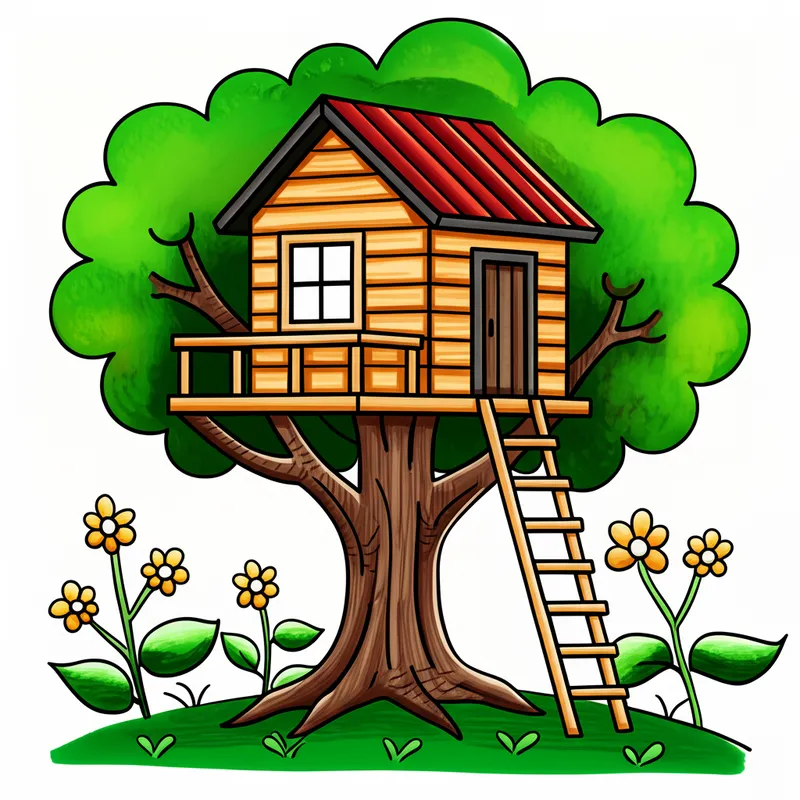 Cozy Treetop Hideaway Coloring Page colored reference