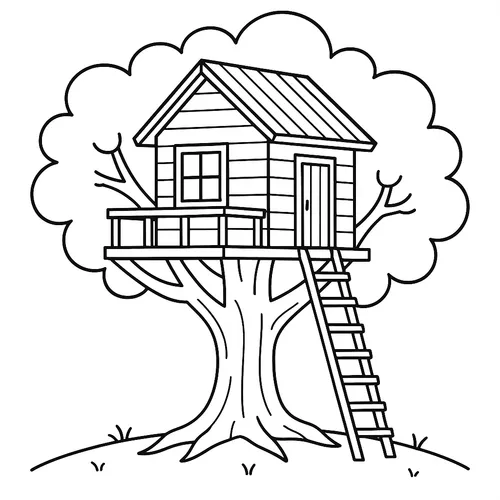 Cozy Treetop Hideaway Coloring Page coloring page