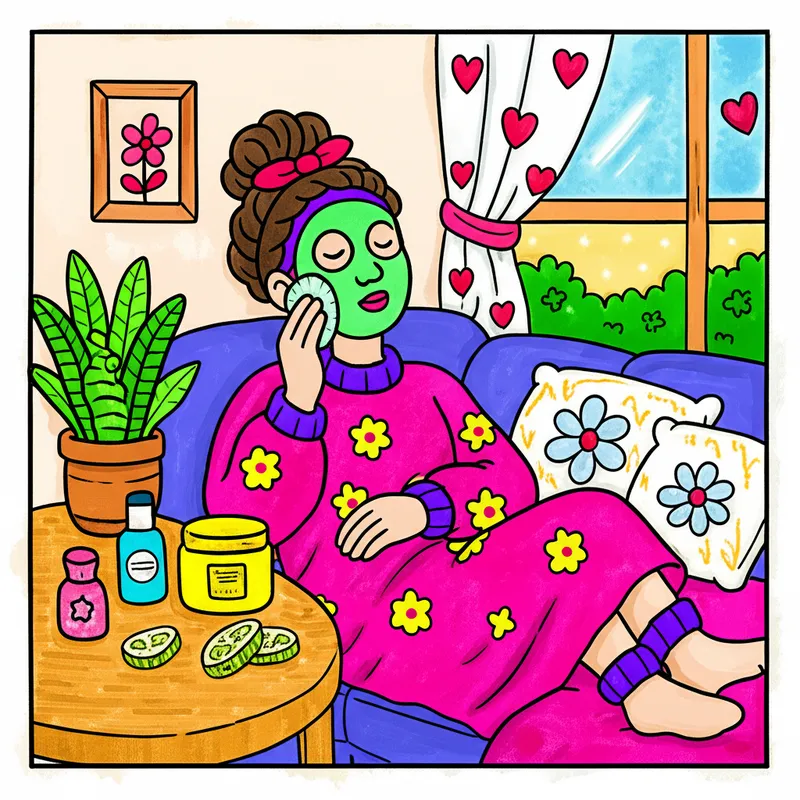 Cozy Self-Care Day Coloring Page colored reference