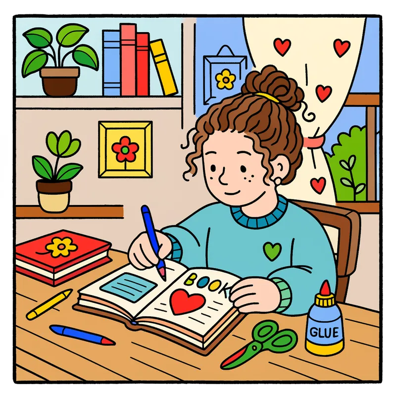 Creative Girl Scrapbooking Fun Coloring Page colored reference