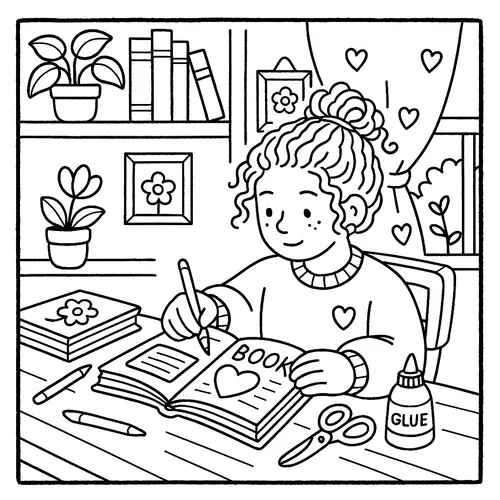 Creative Girl Scrapbooking Fun Coloring Page coloring page