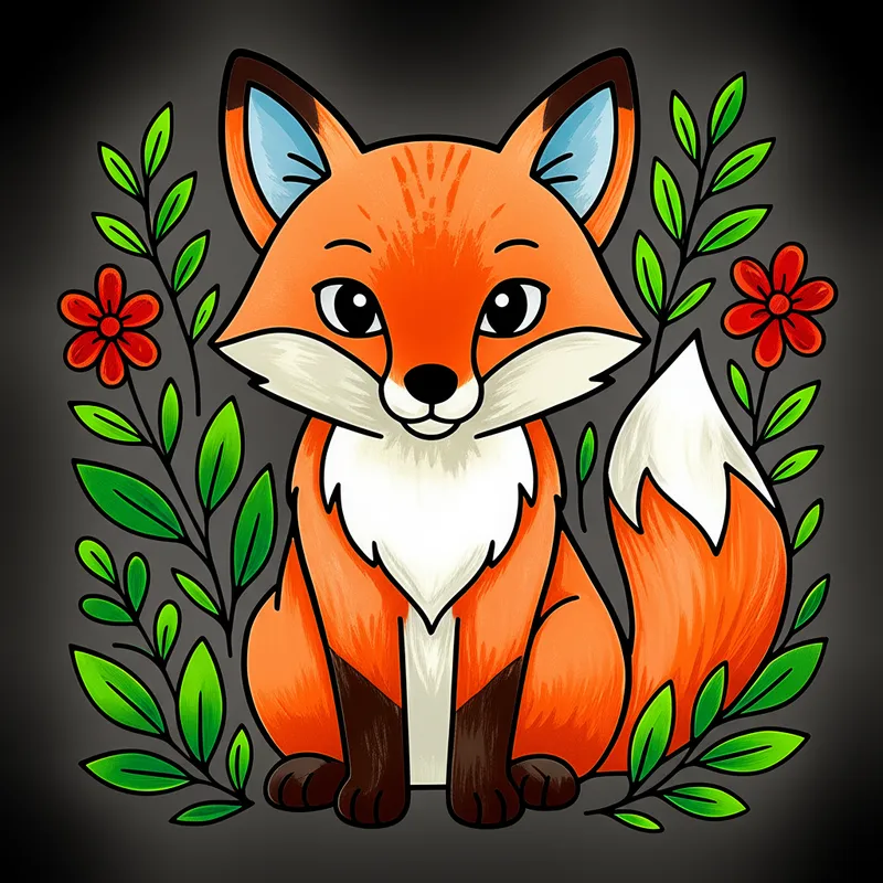 Cute Forest Fox Friend Coloring Page colored reference