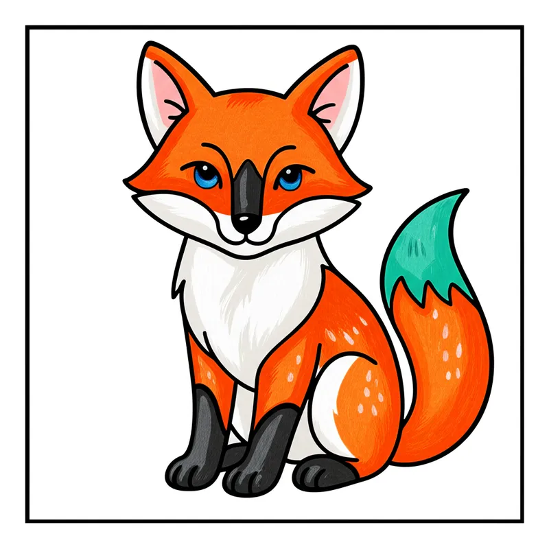 Adorable Fox Friend Outline Coloring Page colored reference
