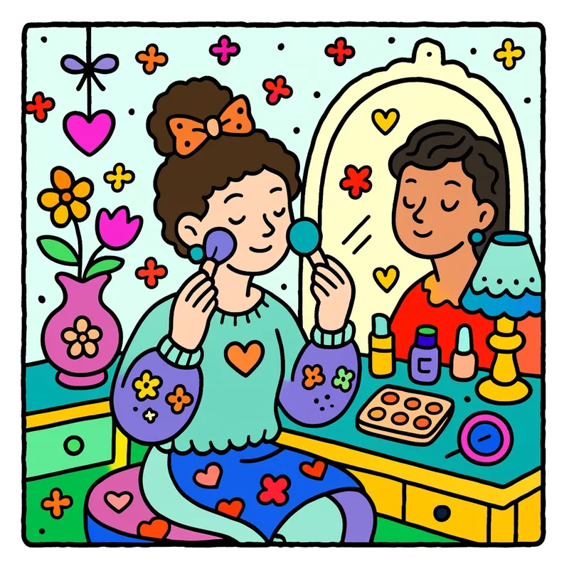 Cute Girl Makeup Vanity Fun Coloring Page colored reference