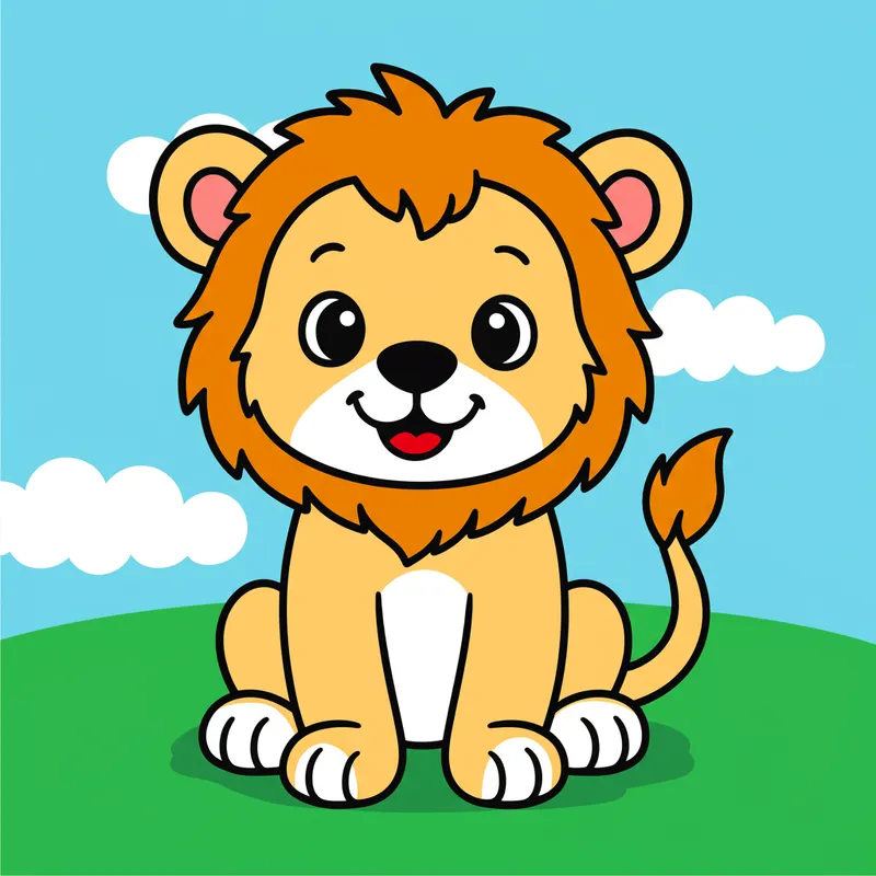 Cute Lion Cub Smiles Coloring Page colored reference