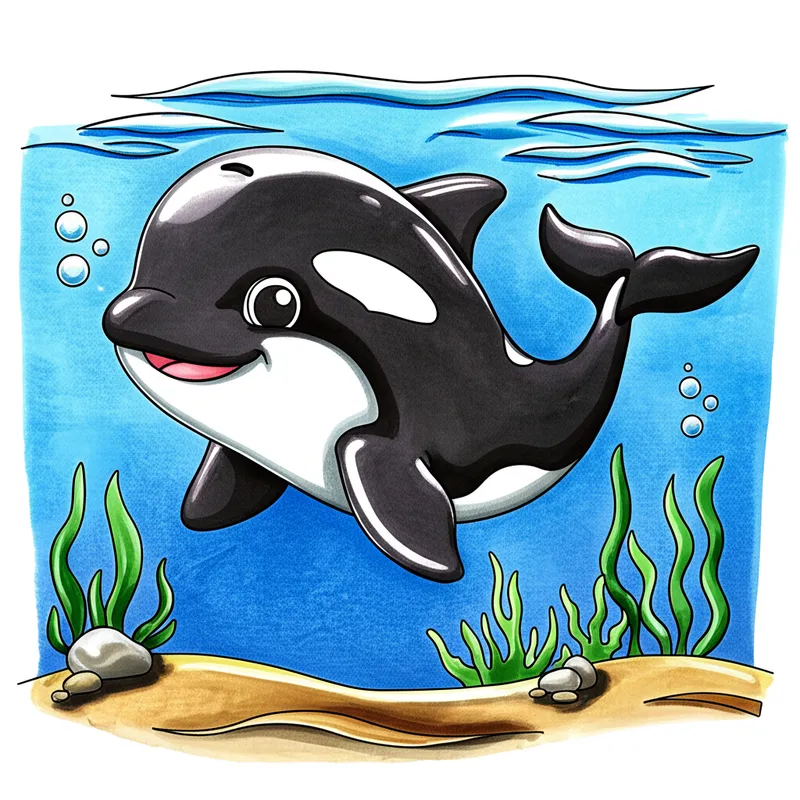 Friendly Orca Ocean Swim Coloring Page colored reference