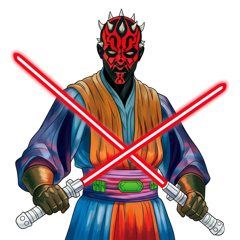 Darth Maul Dual Lightsabers Coloring Page colored reference
