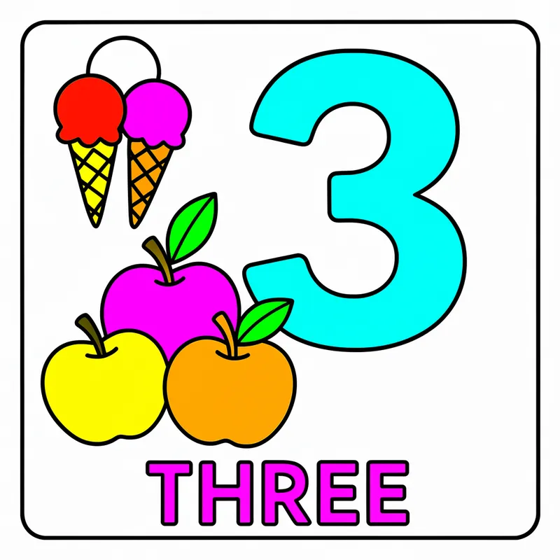 Delightful Number Three Counting Coloring Page colored reference