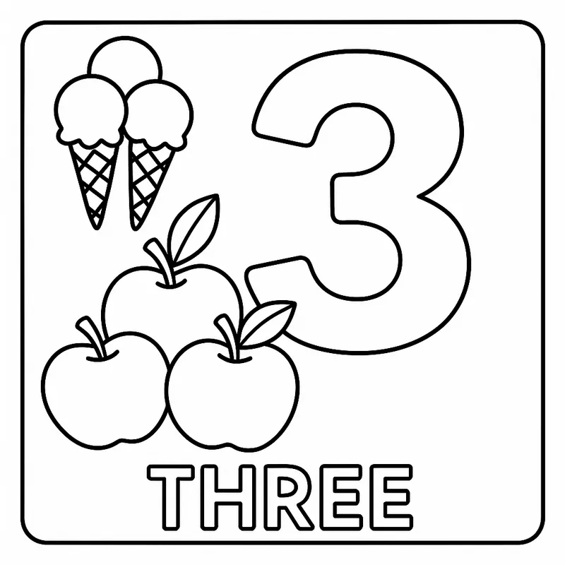 Delightful Number Three Counting Coloring Page coloring page