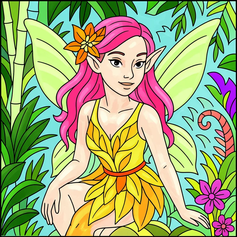 Enchanted Forest Fairy Coloring Page colored reference