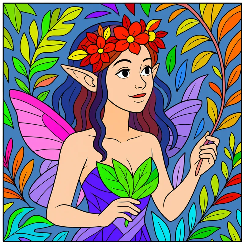 Enchanting Forest Fairy Coloring Page colored reference