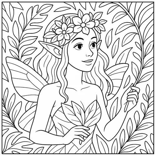 Enchanting Forest Fairy Coloring Page coloring page