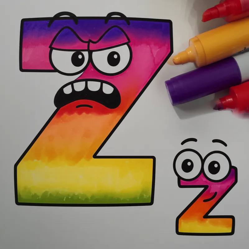 Expressive Letter Z Duo Coloring Page colored reference