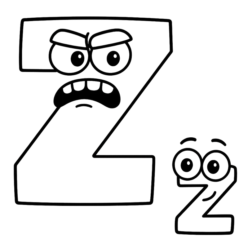 Expressive Letter Z Duo Coloring Page coloring page