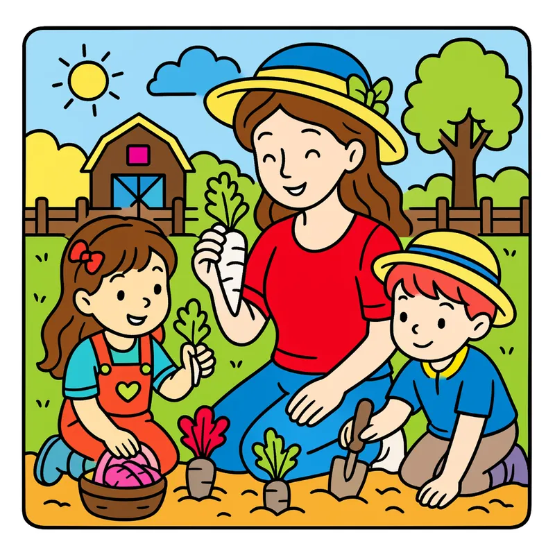 Family Farm Harvest Fun colored reference