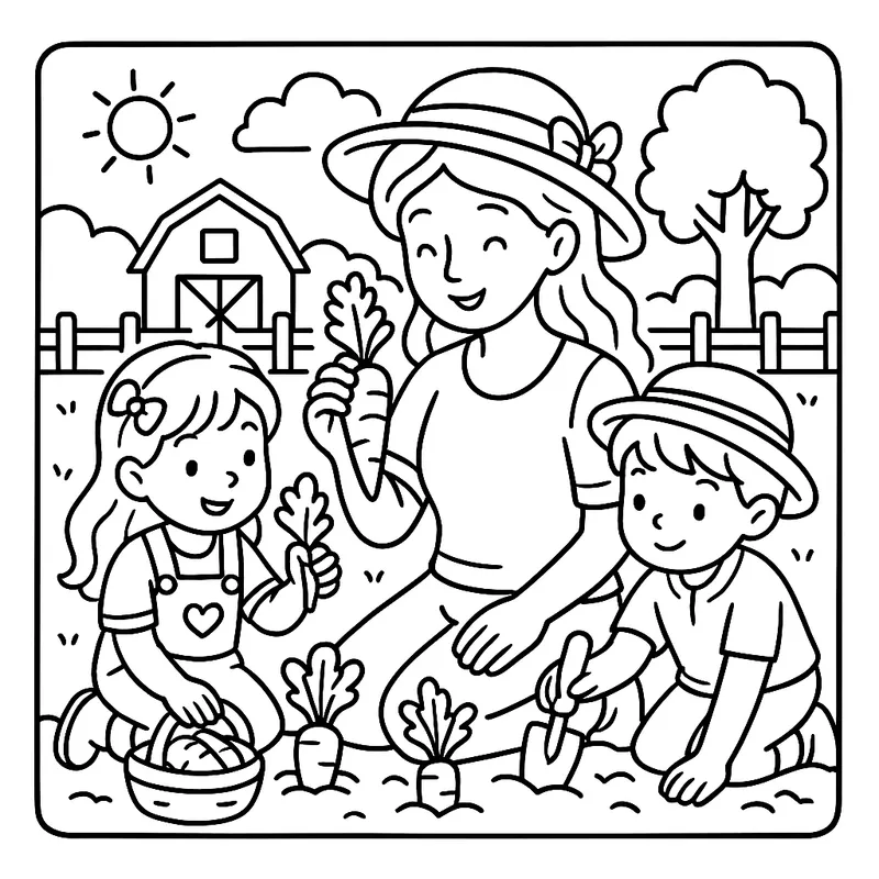 Family Farm Harvest Fun coloring page