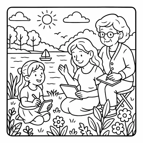 Family Art Day Out coloring page
