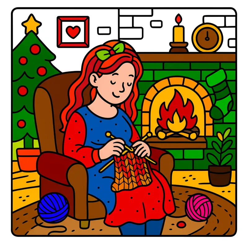 Cozy Christmas Knitting Scene colored reference