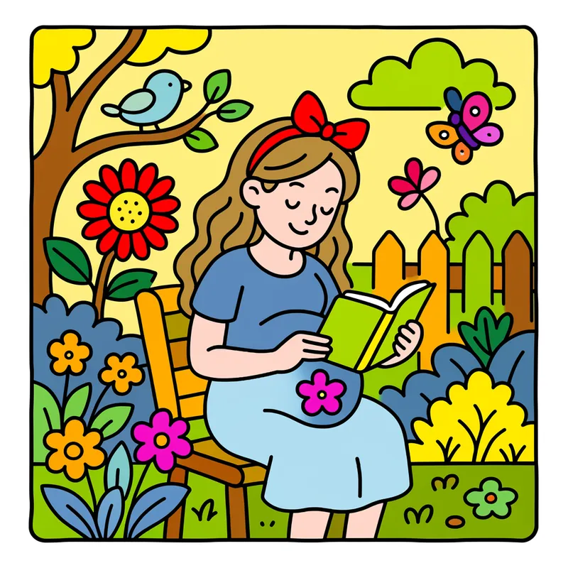 Peaceful Garden Reading Time colored reference