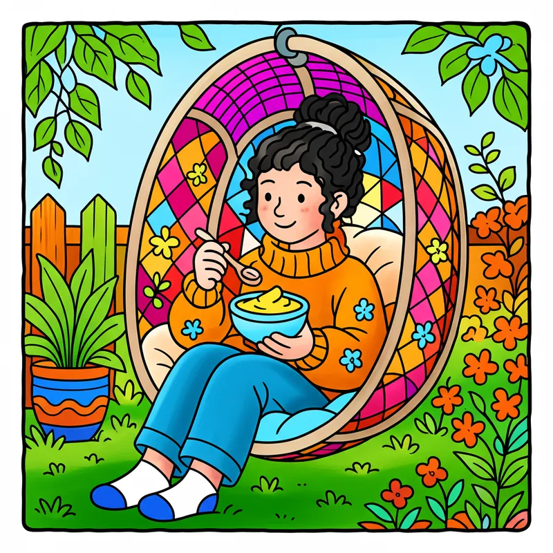Cozy Garden Yogurt Break Coloring Page colored reference