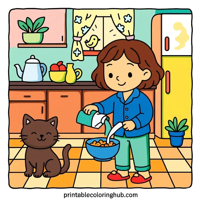 Girl's Morning Cereal Time colored reference