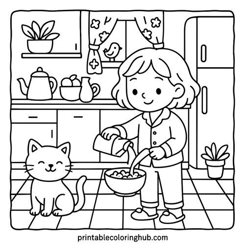 Girl's Morning Cereal Time coloring page