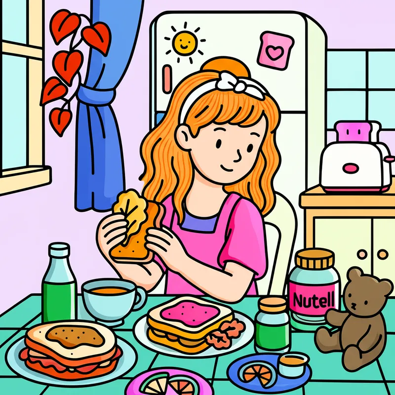 Girl's Sunny Sandwich Time Coloring Page colored reference