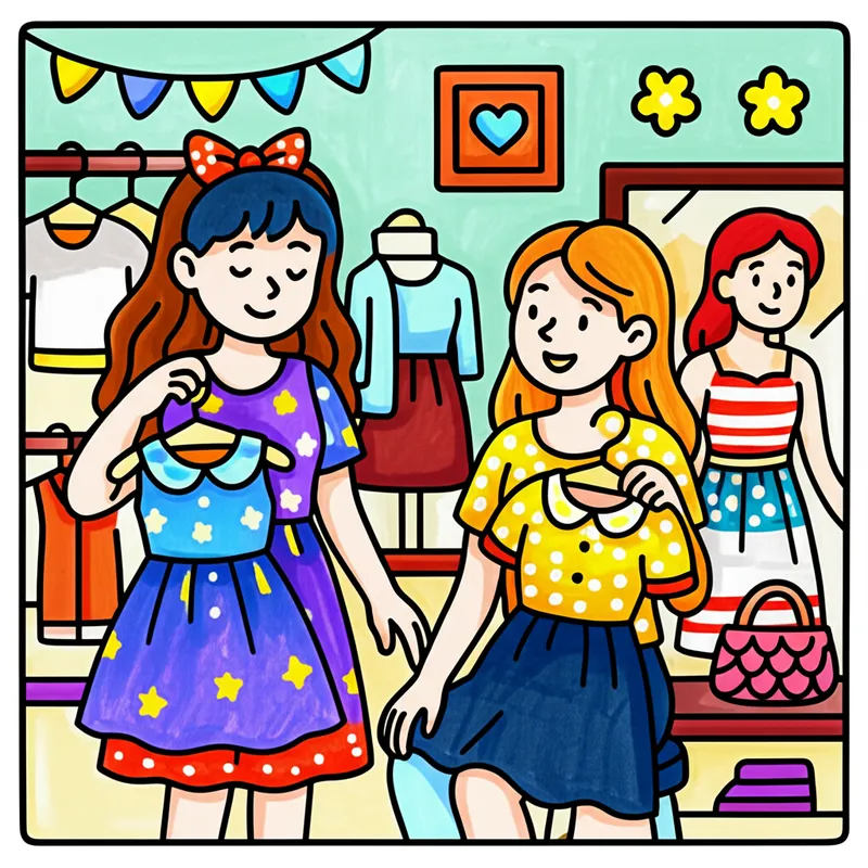 Girls' Boutique Adventure Coloring Page colored reference