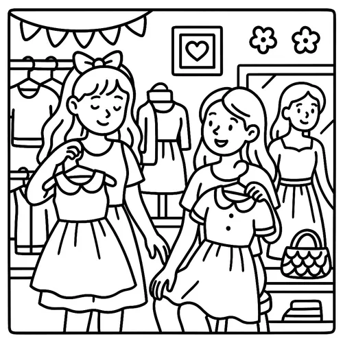 Girls' Boutique Adventure Coloring Page coloring page
