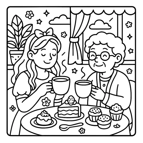 Grandma's Sweet Tea Time coloring page