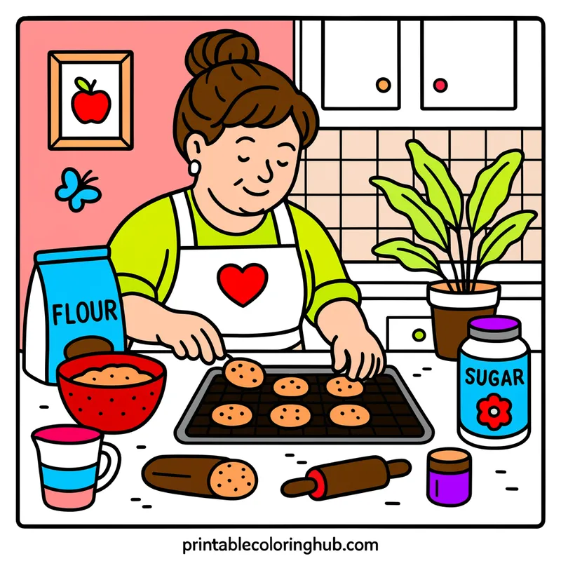 Grandma's Cozy Cookie Kitchen Coloring Page colored reference