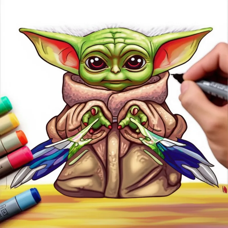 Grogu's Force Power Unleashed Coloring Page colored reference