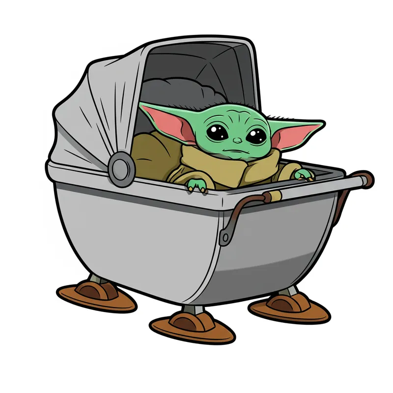 Adorable Grogu in Hover Pram Coloring Page colored reference